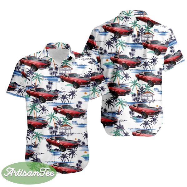 1969 Ford Mustang Mach 1 Button Down Hawaiian Shirt Product Photo 1