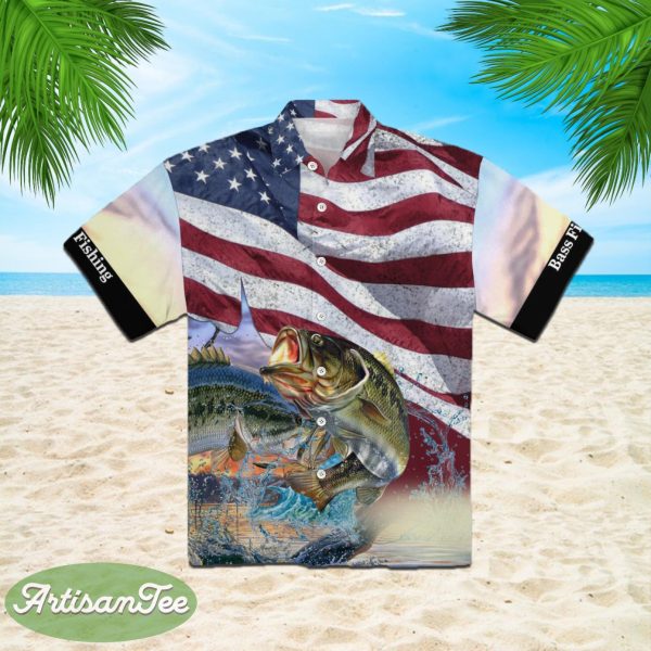 4th Of July Independence Day American Bass Fish Hawaiian Shirt Product Photo 2