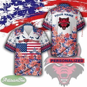 Arkansas State Red Wolves Men Women Aloha Hawaiian Shirt Gift Memory Day - Arkansas State Red Wolves Independence Day Hawaiian Shirt Photo 2