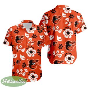 Baltimore Orioles Hibiscus Pattern Hawaiian Shirt Product Photo 1