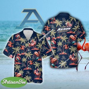 Akron Zips Flamingo Play Football Coconut Tree Island AOP Hawaiian Shirt Gift Beach - NCAA Akron Zips Flamingo Play Football Hawaiian Shirt Photo 2