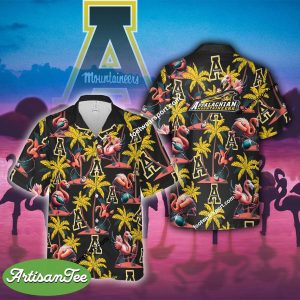Appalachian State Mountaineers Flamingo Play Football Coconut Tree Pattern 3D Hawaiian Shirt For Summer - NCAA Appalachian State Mountaineers Flamingo Play Football Hawaiian Shirt Photo 2