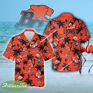 BC Lions Flamingo Play Football Coconut Tree Island Hawaiian Shirt All Over Print For Summer - CFL BC Lions Flamingo Play Football Hawaiian Shirt Photo 2