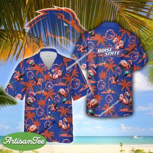 Boise State Broncos Coconut Tree Pattern AOP Hawaiian Shirt Flamingo Play Football For Men Women - NCAA Boise State Broncos Flamingo Play Football Hawaiian Shirt Photo 2