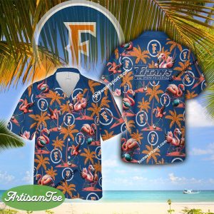 Cal State Fullerton Titans Coconut Tree Island Flamingo Play Football Aloha Hawaiian Shirt For Men Women - NCAA2 Cal State Fullerton Titans Flamingo Play Football Hawaiian Shirt Photo 2