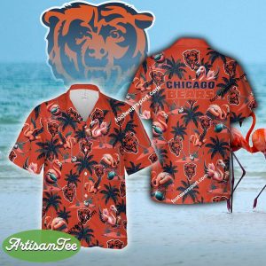 Chicago Bears Coconut Tree Island Hawaiian Shirt AOP Flamingo Play Football For Men Women - NFL Chicago Bears Flamingo Play Football Hawaiian Shirt Photo 2