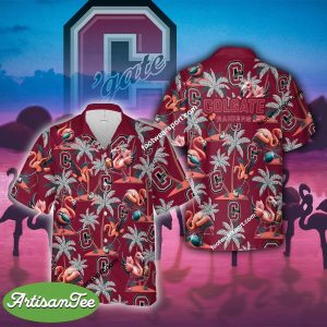 Colgate Raiders Coconut Tree Pattern Flamingo Play Football 3D Hawaiian Shirt For Men Women - NCAA2 Colgate Raiders Flamingo Play Football Hawaiian Shirt Photo 2