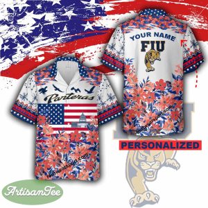 FIU Panthers Men Women Hawaiian Shirt All Over Print For Independence Day Custom Name - FIU Panthers Independence Day Hawaiian Shirt Photo 2