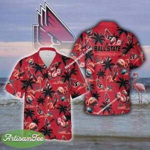 Flamingo Play Football Ball State Cardinals Aloha Hawaiian Shirt Gift For Fans - NCAA Ball State Cardinals Flamingo Play Football Hawaiian Shirt Photo 2