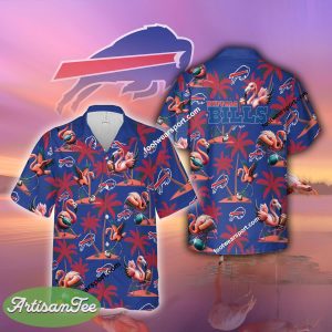 Flamingo Play Football Buffalo Bills Hawaiian Shirt For Beach - NFL Buffalo Bills Flamingo Play Football Hawaiian Shirt Photo 2
