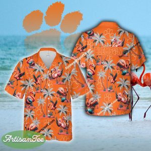 Flamingo Play Football Clemson Tigers AOP Hawaiian Shirt Gift For Fans - NCAA Clemson Tigers Flamingo Play Football Hawaiian Shirt Photo 2