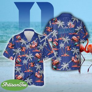 Flamingo Play Football Duke Blue Devils Aloha Hawaiian Shirt Gift For Fans - NCAA Duke Blue Devils Flamingo Play Football Hawaiian Shirt Photo 2