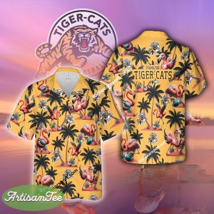 Flamingo Play Football Hamilton Tiger Cats Hawaiian Shirt All Over Print Gift Summer - CFL Hamilton Tiger Cats Flamingo Play Football Hawaiian Shirt Photo 2
