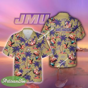 Flamingo Play Football James Madison Dukes 3D Hawaiian Shirt For Men And Women - NCAA James Madison Dukes Flamingo Play Football Hawaiian Shirt Photo 2