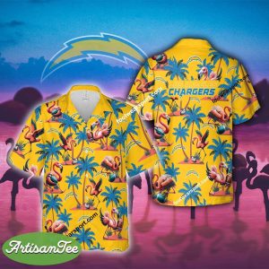 Flamingo Play Football Los Angeles Chargers Hawaiian Shirt For Men And Women - NFL Los Angeles Chargers Flamingo Play Football Hawaiian Shirt Photo 2