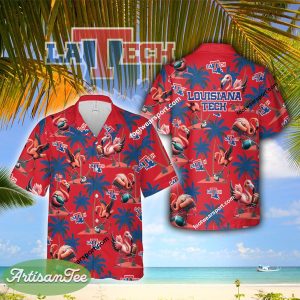Flamingo Play Football Louisiana Tech Bulldogs Hawaiian Shirt For Beach - NCAA Louisiana Tech Bulldogs Flamingo Play Football Hawaiian Shirt Photo 2