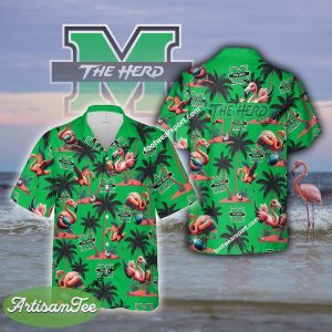 Flamingo Play Football Marshall Thundering Herd Hawaiian Shirt AOP Special Gifts - NCAA Marshall Thundering Herd Flamingo Play Football Hawaiian Shirt Photo 2