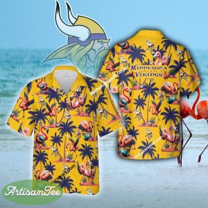 Flamingo Play Football Minnesota Vikings Hawaiian Shirt Gift For Summer - NFL Minnesota Vikings Flamingo Play Football Hawaiian Shirt Photo 2
