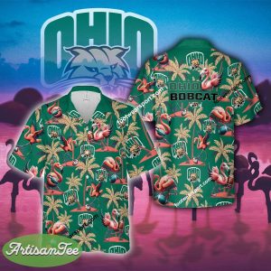 Flamingo Play Football Ohio Bobcats Hawaiian Shirt All Over Print Gift Summer - NCAA Ohio Bobcats Flamingo Play Football Hawaiian Shirt Photo 2