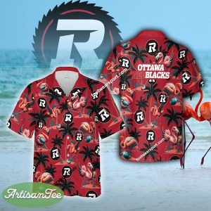 Flamingo Play Football Ottawa RedBlacks Hawaiian Shirt Gift For Summer - CFL Ottawa RedBlacks Flamingo Play Football Hawaiian Shirt Photo 2