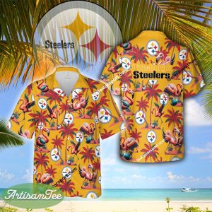 Flamingo Play Football Pittsburgh Steelers 3D Hawaiian Shirt For Men And Women - NFL Pittsburgh Steelers Flamingo Play Football Hawaiian Shirt Photo 2