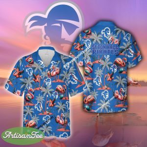 Flamingo Play Football Seton Hall Pirates Hawaiian Shirt For Beach - NCAA2 Seton Hall Pirates Flamingo Play Football Hawaiian Shirt Photo 2