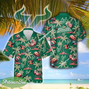 Flamingo Play Football South Florida Bulls Hawaiian Shirt AOP Special Gifts - NCAA South Florida Bulls Flamingo Play Football Hawaiian Shirt Photo 2