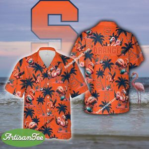 Flamingo Play Football Syracuse Orange Hawaiian Shirt All Over Print Gift Summer - NCAA Syracuse Orange Flamingo Play Football Hawaiian Shirt Photo 2
