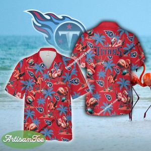 Flamingo Play Football Tennessee Titans AOP Hawaiian Shirt Gift For Fans - NFL Tennessee Titans Flamingo Play Football Hawaiian Shirt Photo 2