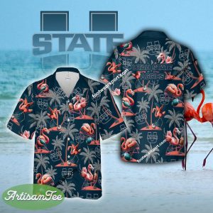 Flamingo Play Football Utah State Aggies Hawaiian Shirt For Men And Women - NCAA Utah State Aggies Flamingo Play Football Hawaiian Shirt Photo 2