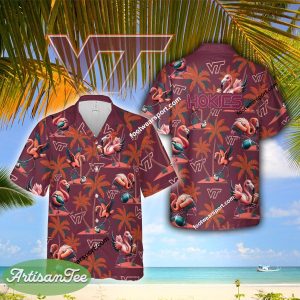 Flamingo Play Football Virginia Tech Hokies Hawaiian Shirt AOP Special Gifts - NCAA Virginia Tech Hokies Flamingo Play Football Hawaiian Shirt Photo 2