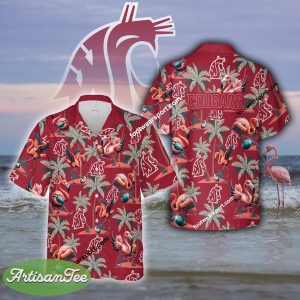 Flamingo Play Football Washington State Cougars Hawaiian Shirt All Over Print Gift Summer - NCAA Washington State Cougars Flamingo Play Football Hawaiian Shirt Photo 2