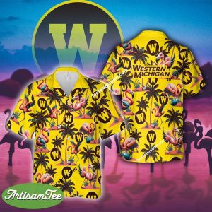 Flamingo Play Football Western Michigan Broncos AOP Hawaiian Shirt Gift For Fans - NCAA Western Michigan Broncos Flamingo Play Football Hawaiian Shirt Photo 2
