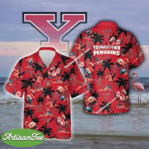 Flamingo Play Football Youngstown State Penguins Hawaiian Shirt Gift For Summer - NCAA2 Youngstown State Penguins Flamingo Play Football Hawaiian Shirt Photo 2