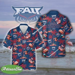 Flamingo Play With Florida Atlantic Owls Hawaiian Shirt AOP Special Gifts - NCAA Florida Atlantic Owls Flamingo Play Football Hawaiian Shirt Photo 2