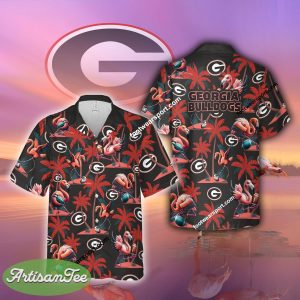 Flamingo Play With Georgia Bulldogs Hawaiian Shirt All Over Print Gift Summer - NCAA Georgia Bulldogs Flamingo Play Football Hawaiian Shirt Photo 2