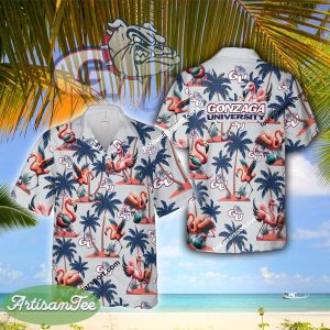 Flamingo Play With Gonzaga Bulldogs AOP Hawaiian Shirt Gift For Fans - NCAA2 Gonzaga Bulldogs Flamingo Play Football Hawaiian Shirt Photo 2