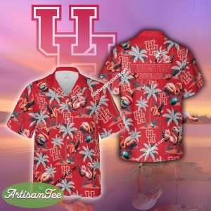 Flamingo Play With Houston Cougars Hawaiian Shirt Gift For Summer - NCAA Houston Cougars Flamingo Play Football Hawaiian Shirt Photo 2