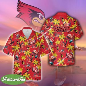 Flamingo Play With Illinois State Redbirds 3D Hawaiian Shirt For Men And Women - NCAA2 Illinois State Redbirds Flamingo Play Football Hawaiian Shirt Photo 2