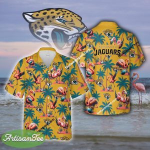 Flamingo Play With Jacksonville Jaguars Aloha Hawaiian Shirt Gift For Fans - NFL Jacksonville Jaguars Flamingo Play Football Hawaiian Shirt Photo 2