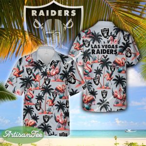 Flamingo Play With Las Vegas Raiders Hawaiian Shirt For Beach - NFL Las Vegas Raiders Flamingo Play Football Hawaiian Shirt Photo 2