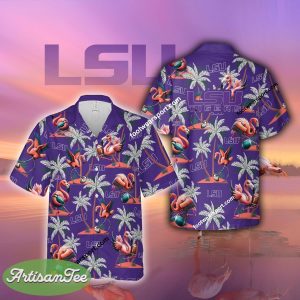 Flamingo Play With LSU Tigers Hawaiian Shirt All Over Print Gift Summer - NCAA LSU Tigers Flamingo Play Football Hawaiian Shirt Photo 2