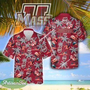 Flamingo Play With Massachusetts Minutemen AOP Hawaiian Shirt Gift For Fans - NCAA Massachusetts Minutemen Flamingo Play Football Hawaiian Shirt Photo 2