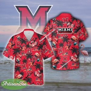 Flamingo Play With Miami (OH) RedHawks Hawaiian Shirt Gift For Summer - NCAA Miami (OH) RedHawks Flamingo Play Football Hawaiian Shirt Photo 2