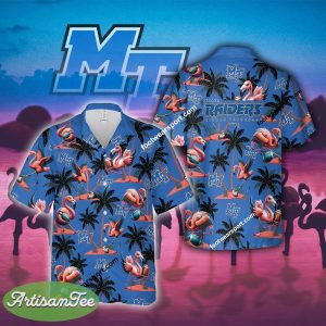 Flamingo Play With Middle Tenn Blue Raiders 3D Hawaiian Shirt For Men And Women - NCAA Middle Tenn Blue Raiders Flamingo Play Football Hawaiian Shirt Photo 2