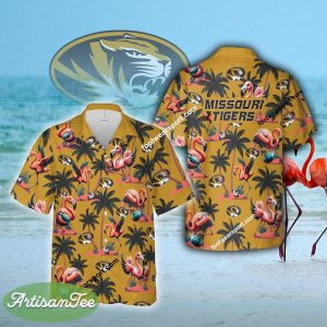 Flamingo Play With Missouri Tigers Aloha Hawaiian Shirt Gift For Fans - NCAA Missouri Tigers Flamingo Play Football Hawaiian Shirt Photo 2
