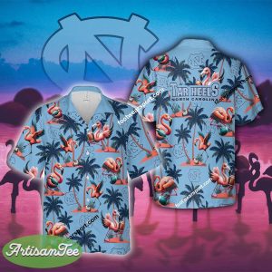 Flamingo Play With North Carolina Tar Heels Hawaiian Shirt All Over Print Gift Summer - NCAA North Carolina Tar Heels Flamingo Play Football Hawaiian Shirt Photo 2