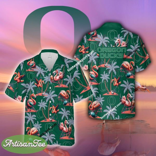 Flamingo Play With Oregon Ducks 3D Hawaiian Shirt For Men And Women - NCAA Oregon Ducks Flamingo Play Football Hawaiian Shirt Photo 2