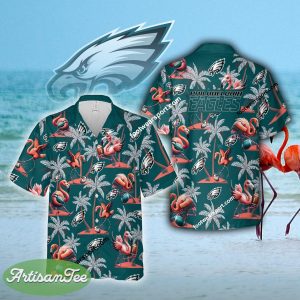 Flamingo Play With Philadelphia Eagles Aloha Hawaiian Shirt Gift For Fans - NFL Philadelphia Eagles Flamingo Play Football Hawaiian Shirt Photo 2