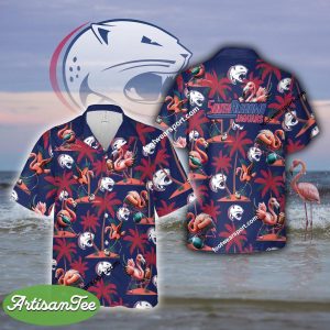Flamingo Play With South Alabama Jaguars Hawaiian Shirt All Over Print Gift Summer - NCAA South Alabama Jaguars Flamingo Play Football Hawaiian Shirt Photo 2